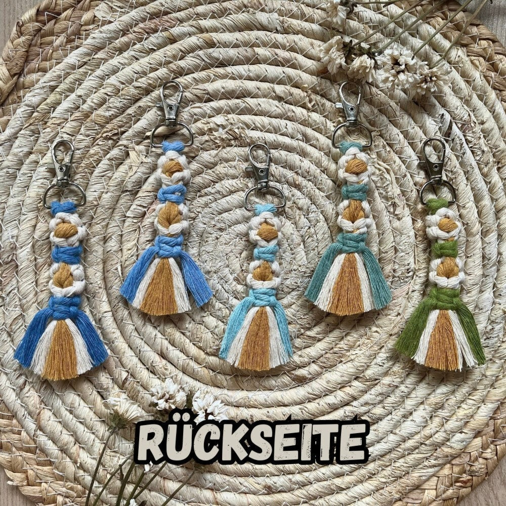Makramee Blumen Schlüsselanhänger Blau, Gast- & Muttertagsgeschenk, Boho Stil, Handgemacht, Taschenanhänger