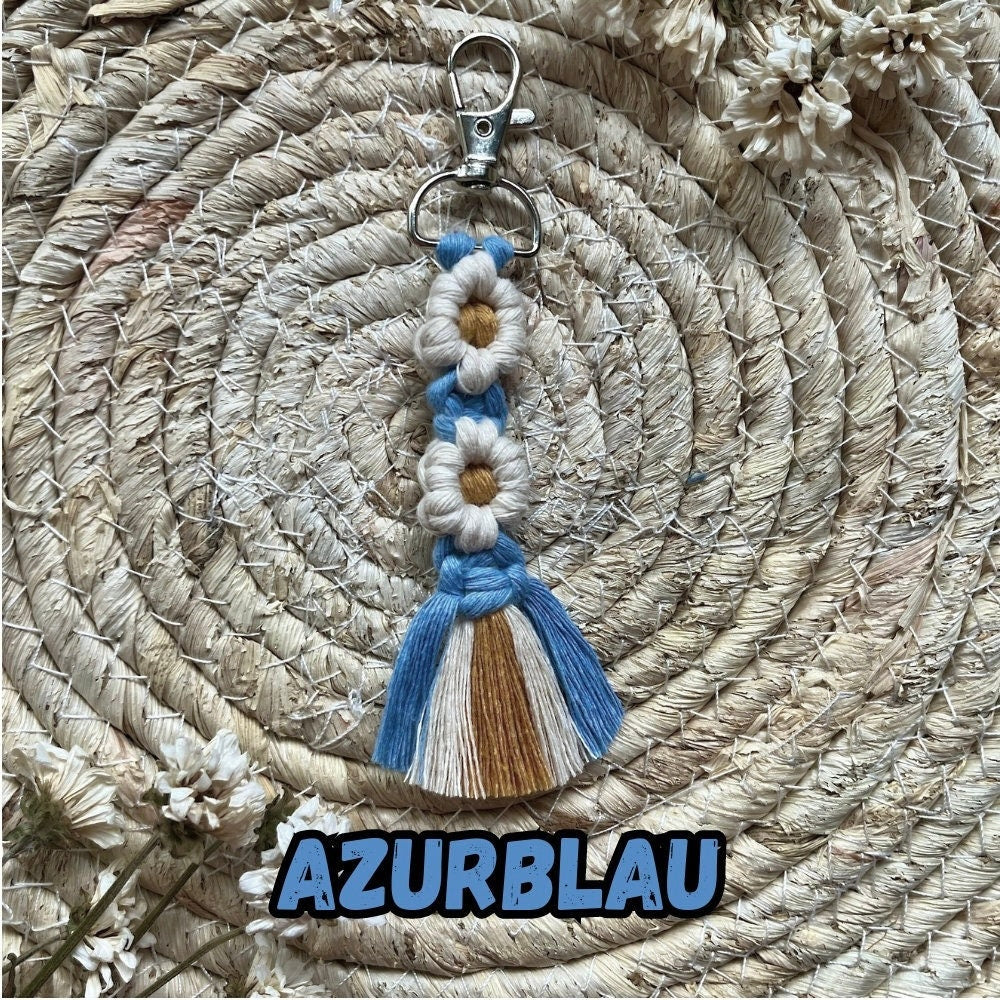 Makramee Blumen Schlüsselanhänger Blau, Gast- & Muttertagsgeschenk, Boho Stil, Handgemacht, Taschenanhänger