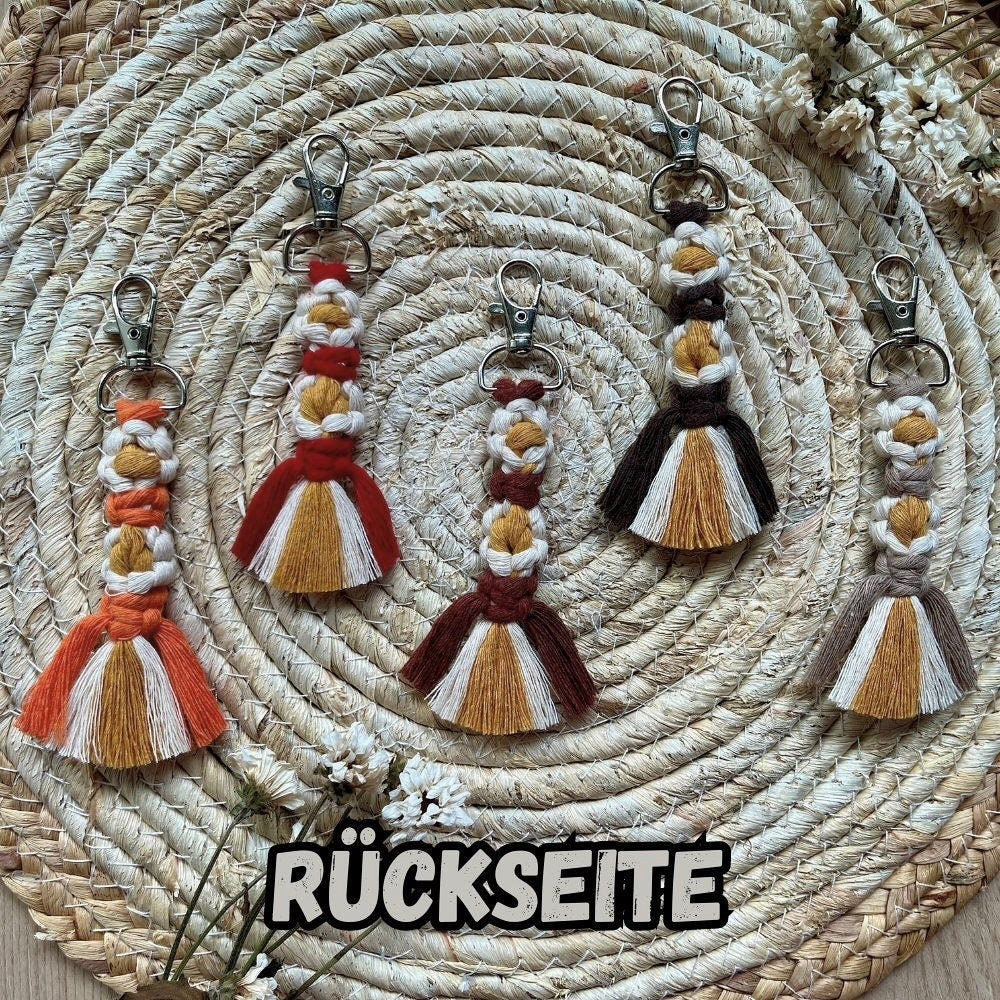 Makramee Blumen Schlüsselanhänger Braun, Gast- & Muttertagsgeschenk, Boho Stil, Handgemacht, Taschenanhänger