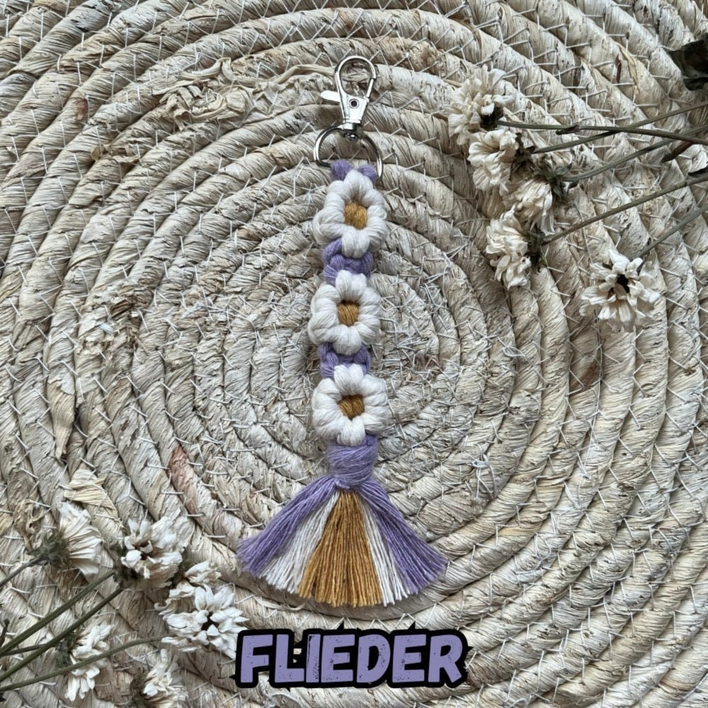 Bunte Makramee Blumen Schlüsselanhänger, Gast- & Muttertagsgeschenk, Boho Stil, Handgemacht, Taschenanhänger