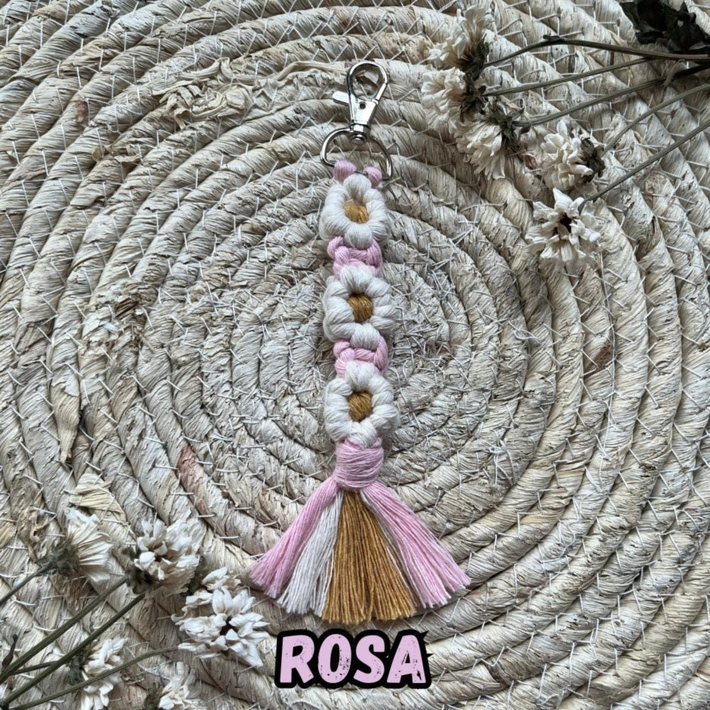 Bunte Makramee Blumen Schlüsselanhänger, Gast- & Muttertagsgeschenk, Boho Stil, Handgemacht, Taschenanhänger