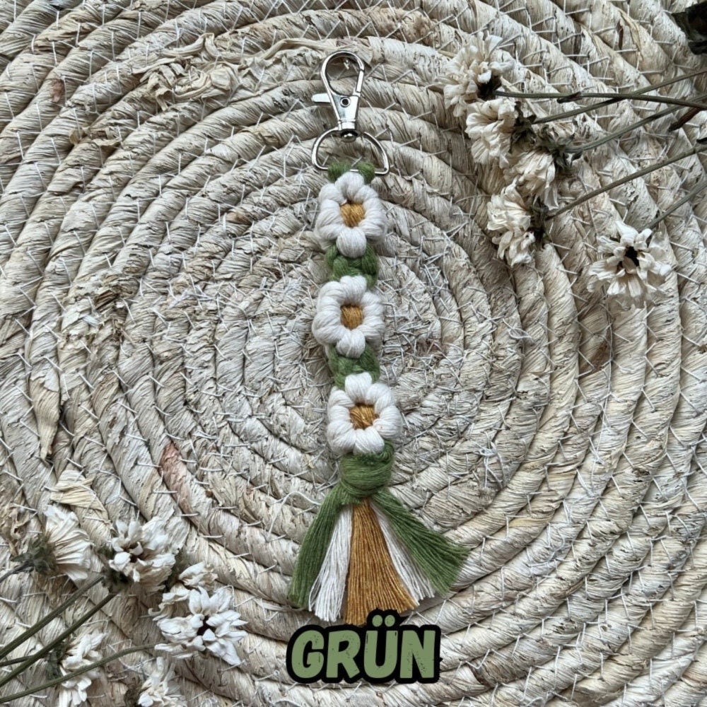 Bunte Makramee Blumen Schlüsselanhänger, Gast- & Muttertagsgeschenk, Boho Stil, Handgemacht, Taschenanhänger