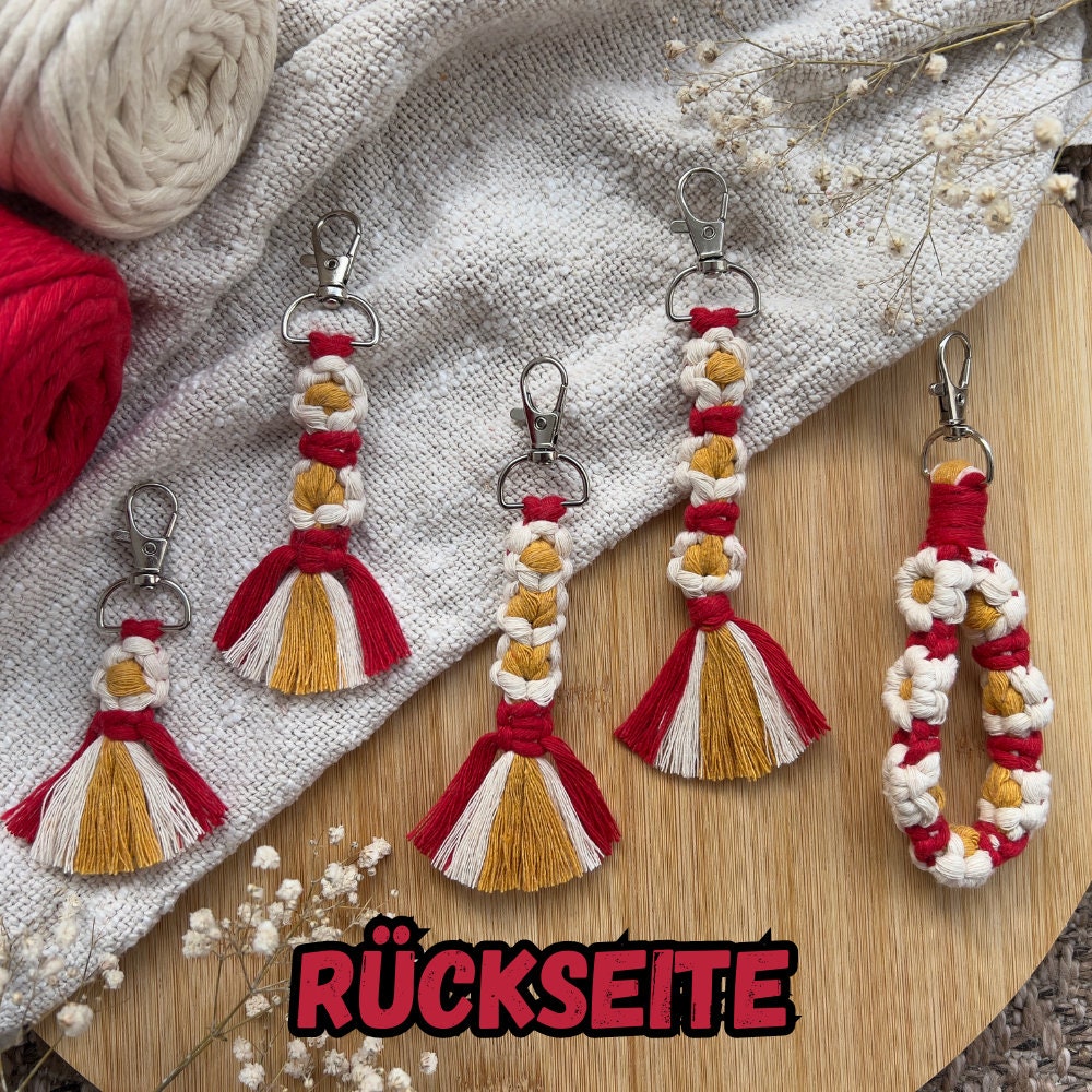 Makramee Blumen Schlüsselanhänger Rot, Gast- & Muttertagsgeschenk, Boho Stil, Handgemacht, Taschenanhänger