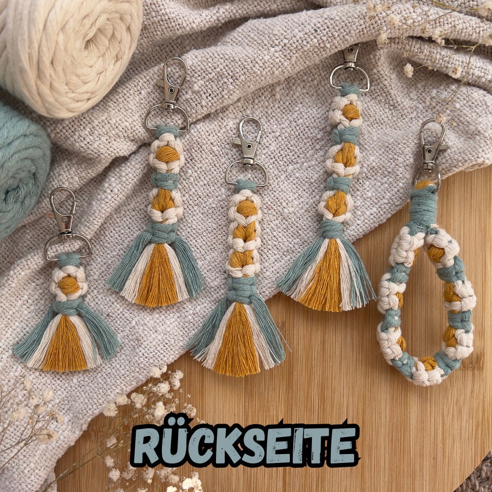 Makramee Blumen Schlüsselanhänger Blau, Gast- & Muttertagsgeschenk, Boho Stil, Handgemacht, Schlüsselbund Deko
