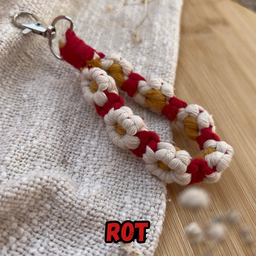 Handgemachter Blumen Makramee Schlüsselanhänger, Wähle deine Farbe, Boho Stil, Nachhaltig & Individuell, Perfektes Geschenk