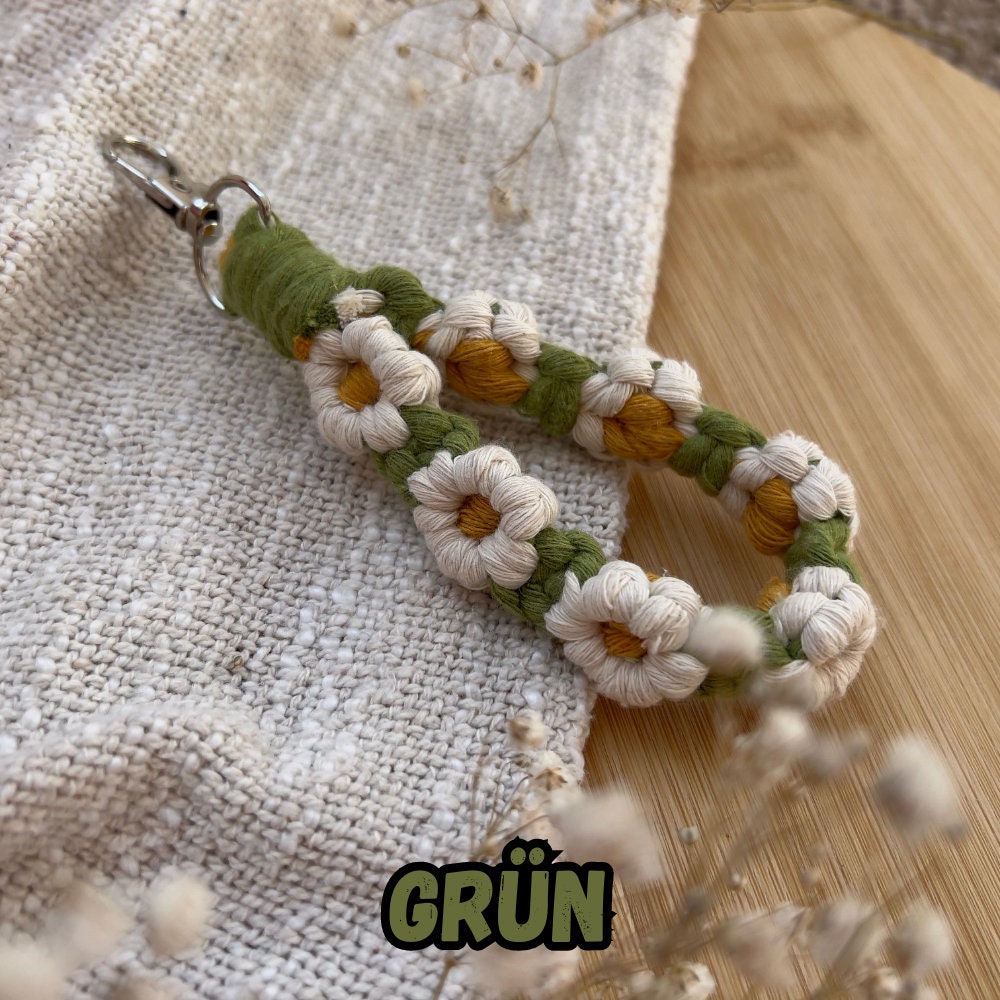 Handgemachter Blumen Makramee Schlüsselanhänger, Wähle deine Farbe, Boho Stil, Nachhaltig & Individuell, Perfektes Geschenk