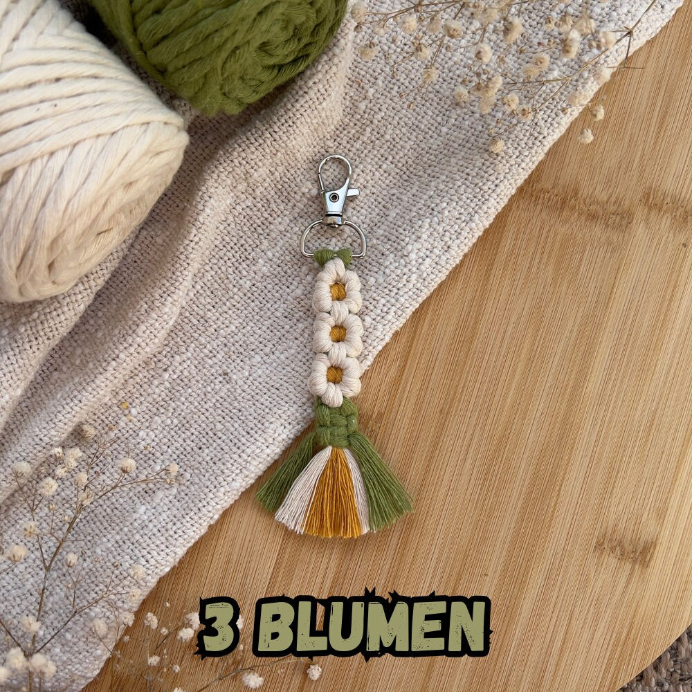 Makramee Blumen Schlüsselanhänger Grün, Geschenk für Sie, Boho Stil, Handgemacht, Taschenanhänger