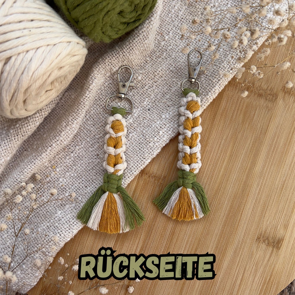 Makramee Blumen Schlüsselanhänger Grün, Geschenk für Sie, Boho Stil, Handgemacht, Taschenanhänger