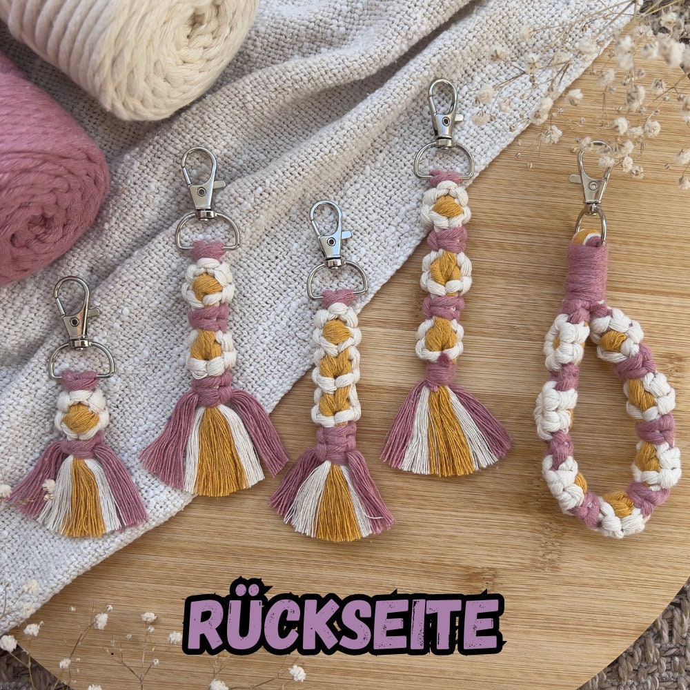 Makramee Blumen Schlüsselanhänger Alt-Rosa, Gast- & Muttertagsgeschenk, Boho Stil, Handgemacht, Taschenanhänger