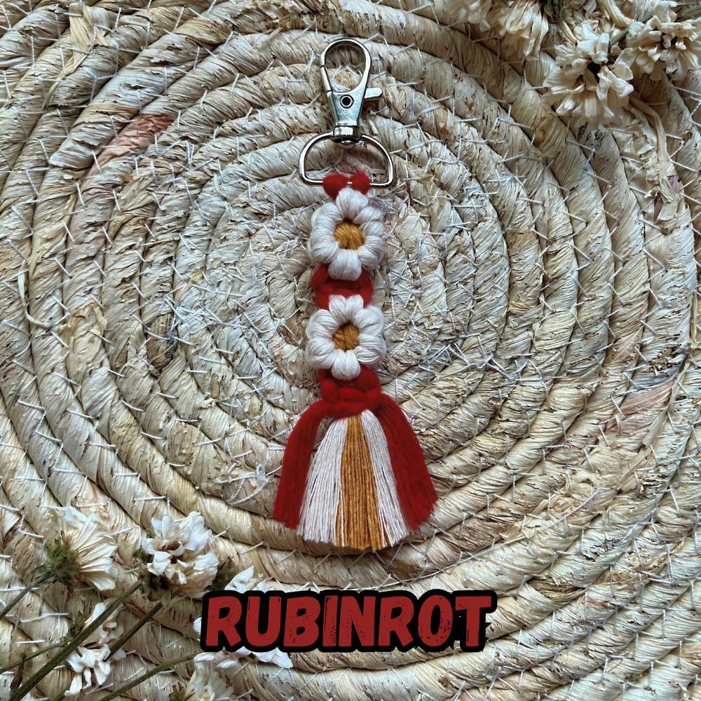 Makramee Blumen Schlüsselanhänger Braun, Gast- & Muttertagsgeschenk, Boho Stil, Handgemacht, Taschenanhänger