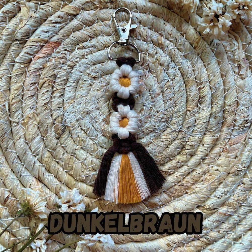 Makramee Blumen Schlüsselanhänger Braun, Gast- & Muttertagsgeschenk, Boho Stil, Handgemacht, Taschenanhänger
