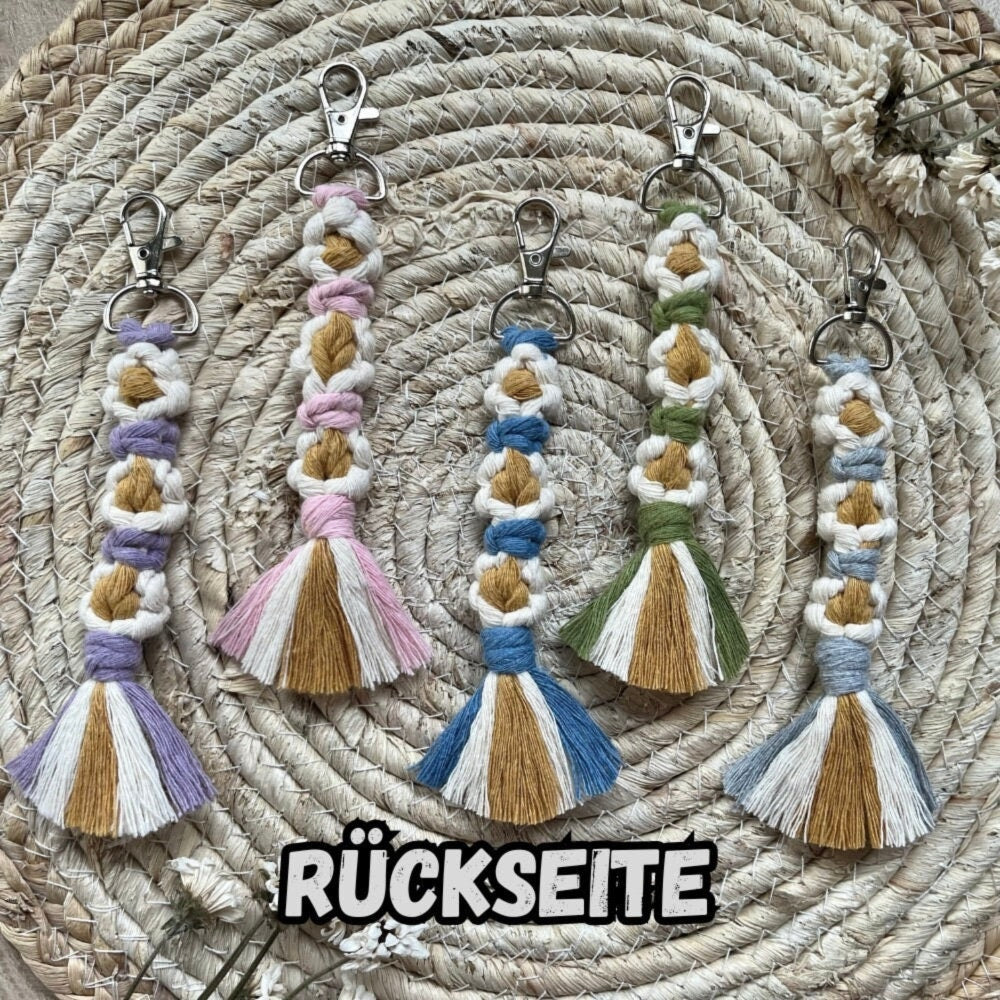 Bunte Makramee Blumen Schlüsselanhänger, Gast- & Muttertagsgeschenk, Boho Stil, Handgemacht, Taschenanhänger