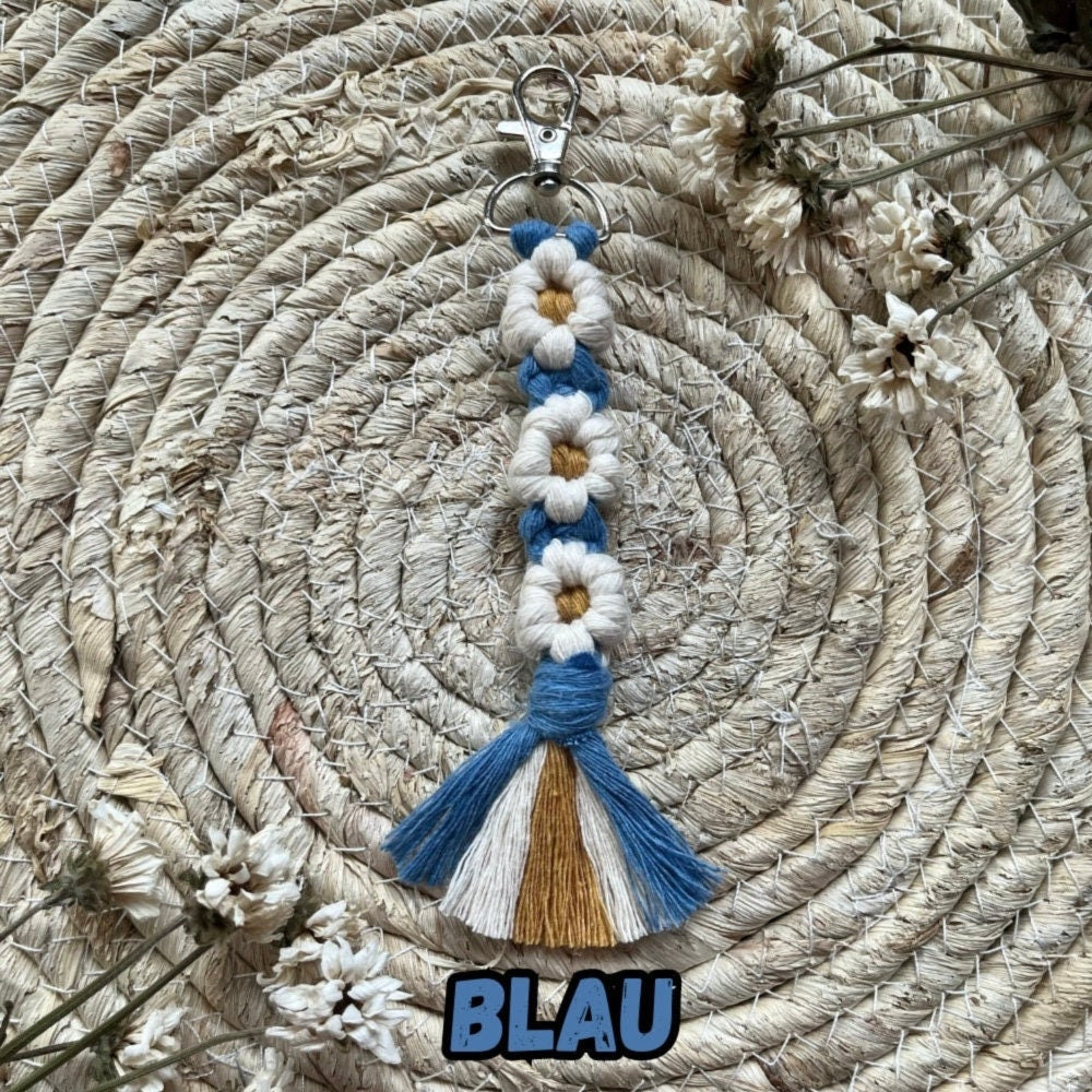 Bunte Makramee Blumen Schlüsselanhänger, Gast- & Muttertagsgeschenk, Boho Stil, Handgemacht, Taschenanhänger