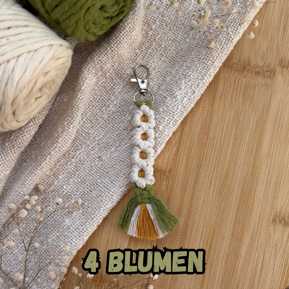 Makramee Blumen Schlüsselanhänger Grün, Geschenk für Sie, Boho Stil, Handgemacht, Taschenanhänger