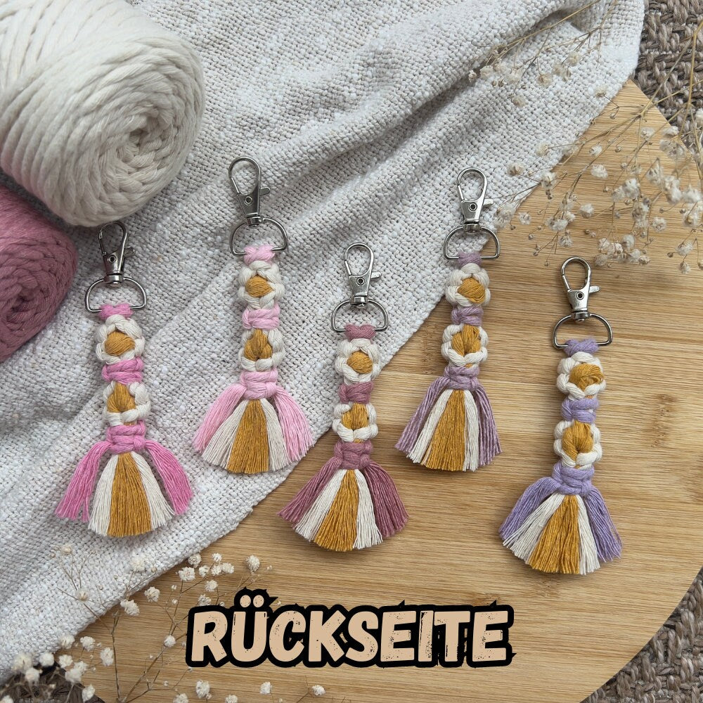 Makramee Blumen Schlüsselanhänger Rosa, Gast- & Muttertagsgeschenk, Boho Stil, Handgemacht, Taschenanhänger