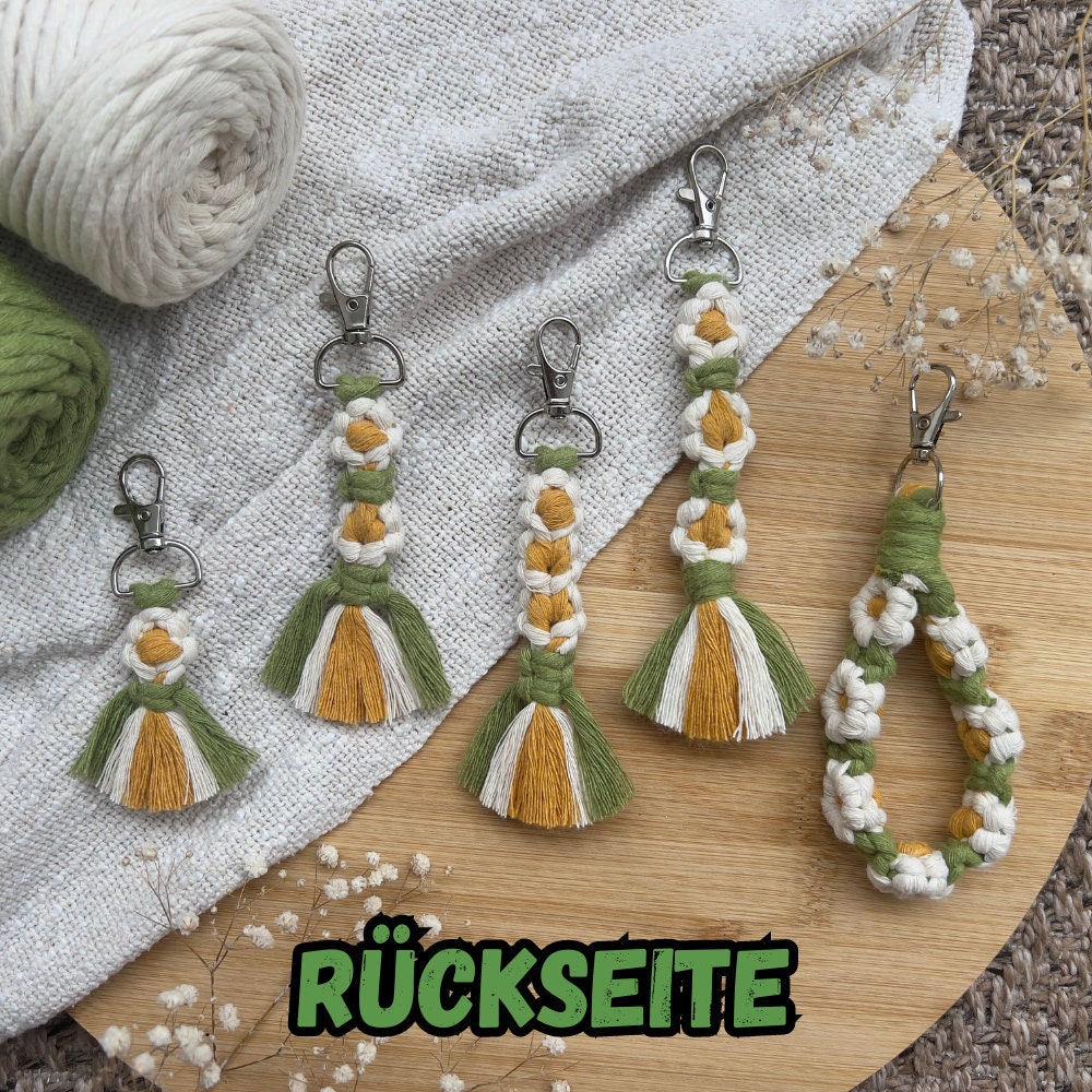 Makramee Blumen Schlüsselanhänger Grün, Gast- & Muttertagsgeschenk, Boho Stil, Handgemacht, Taschenanhänger