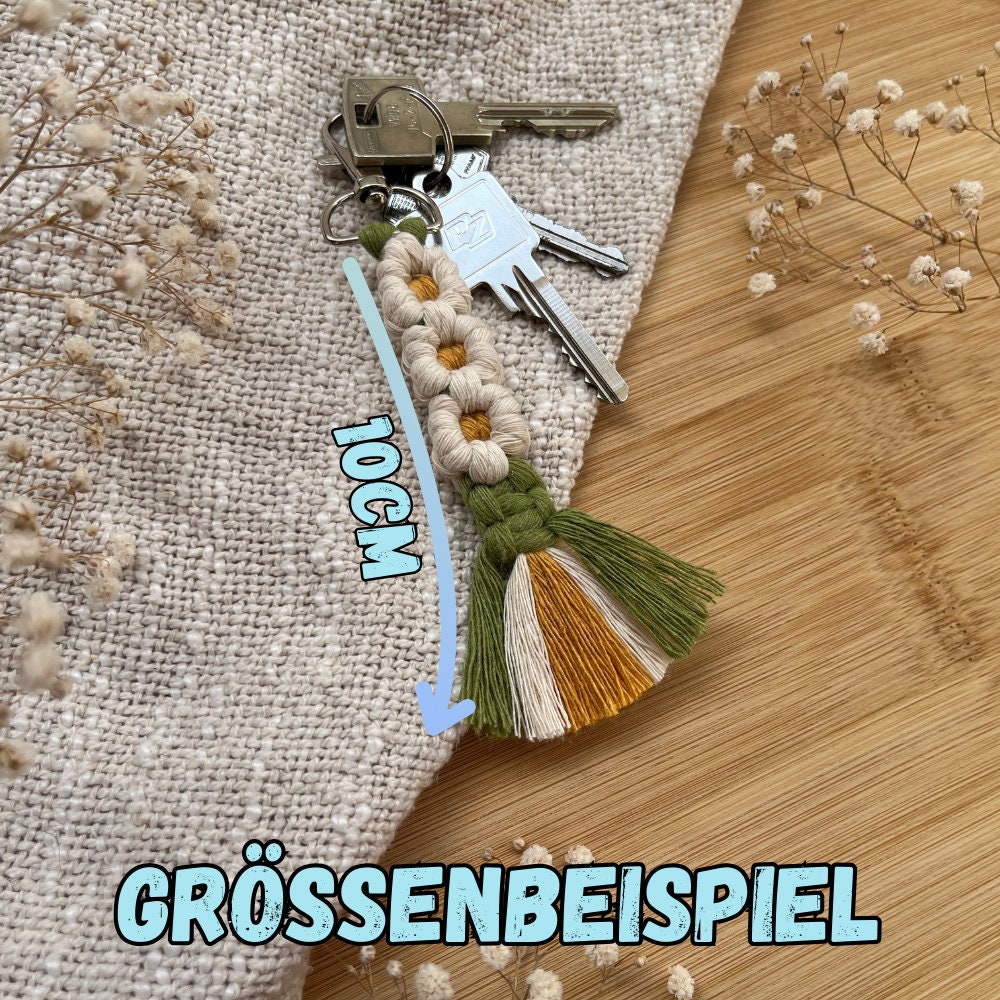 Handgemachter Blumen Makramee Schlüsselanhänger – Wähle deine Farbe | Boho Stil | Individuell | Perfektes Geschenk