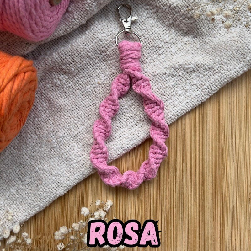 Makramee Spirale Schlüsselanhänger Orange & Rosa, Sommer Accessoire, Boho Stil, Geschenk für Sie, Handgemacht